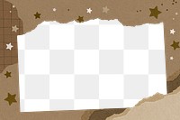 Brown png frame, stars scrapbook design on transparent background