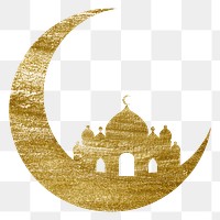 Gold png masjid, moon sticker on transparent background