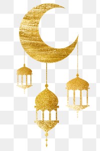 Festive gold png lanterns sticker on transparent background