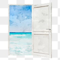 Beach behind door png clipart, abstract illustration