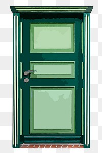 Green house door png clipart, watercolor exterior illustration