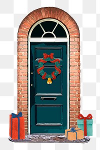 Christmas house png door clipart, festive entrance decoration