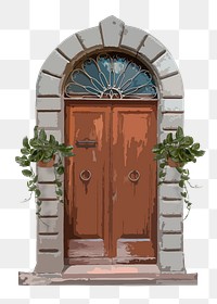 Wooden French door png clipart, house entrance illustration on transparent background