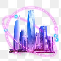 Neon connected city png sticker, transparent background