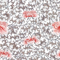 Chinoiserie floral png seamless pattern on transparent background