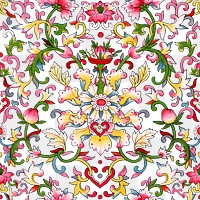 Chinoiserie floral png seamless pattern on transparent background