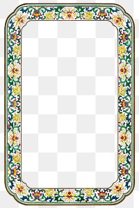 Colorful flower frame png, decorative Asian art on transparent background