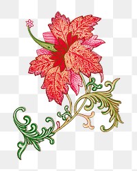Hibiscus flower png sticker, Chinese aesthetic vintage illustration, transparent background