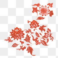 Red flower png sticker, Chinese aesthetic vintage illustration, transparent background