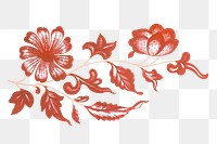 Orange flower png sticker, Chinese aesthetic vintage illustration, transparent background
