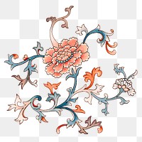 Peony flower png sticker, Chinese aesthetic vintage illustration, transparent background