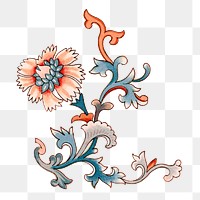 Flower png sticker, aesthetic vintage Chinese graphic, transparent background