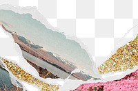 Surreal landscape png border, ripped paper collage art transparent background