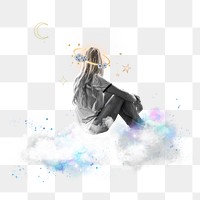 Lonely woman png sticker, mental health transparent background