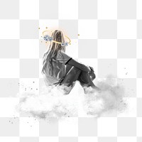 Loneliness collage png sticker, cloud design transparent background