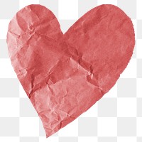 Red heart png sticker, crumpled paper  transparent background