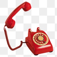 Red telephone png sticker, vintage design, transparent background