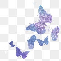 Glitter butterflies png sticker, purple transparent background