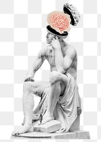 Brain statue png sticker, thought bubble transparent background