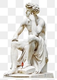 Thinking statue png sticker, sculpture transparent background