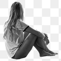 Grayscale woman png sticker, depression transparent background