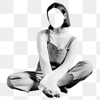 Gray woman png sticker, empty face transparent background