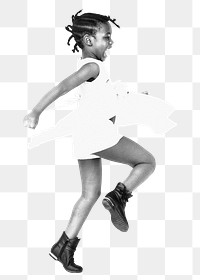 African girl png sticker, black and white transparent background