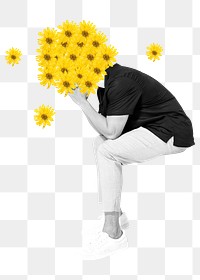 Flower collage png sticker, sunflower man transparent background