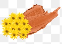 Sunflower png sticker, brown brush stroke transparent background