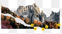 Mountain landscape png border, torn paper  transparent background