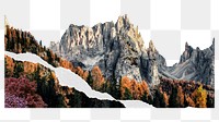 Mountain landscape png sticker, torn paper transparent background