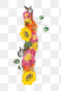 Flower divider png sticker, torn paper transparent background