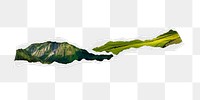 Green mountain png sticker, ripped paper transparent background