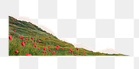 Flower field png sticker, torn paper transparent background