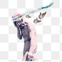 Crying statue png sticker, mental health collage art transparent background