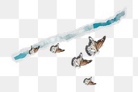 Freedom butterflies png sticker, ripped paper transparent background