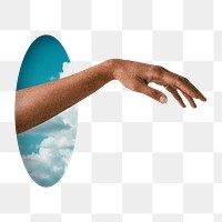 God hand png sticker, sky surreal escapism transparent background