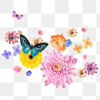 Flower & butterfly png sticker, botanical transparent background