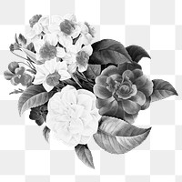 Flower bouquet png sticker, gray botanical transparent background