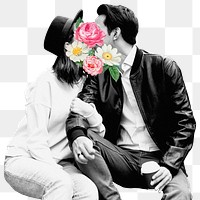 Lovers png sticker, flower face transparent background