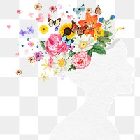 Flower head png sticker, white silhouette transparent background