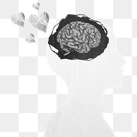 Mental health png sticker, black brain transparent background