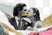 Couple kissing png sticker, torn paper collage art transparent background