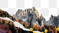 Rock mountain png sticker, landscape ripped paper transparent background