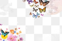 Surreal sky png border frame, moon & butterfly transparent background