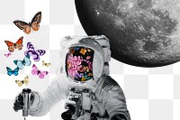 Astronaut collage png sticker, butterfly transparent background