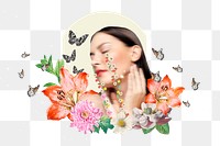 Self love png sticker, floral face woman transparent background