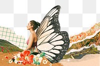 Yoga woman png sticker, butterfly wing mixed media transparent background