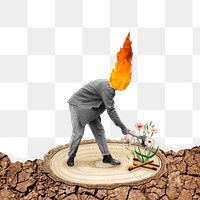 Png business destroying environment border, mixed media collage, transparent background