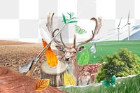 Deer in nature png collage, mixed media, transparent background